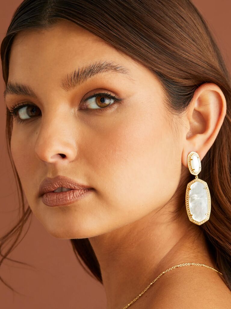 mother-of-pearl statement bridal earrings with gold setting