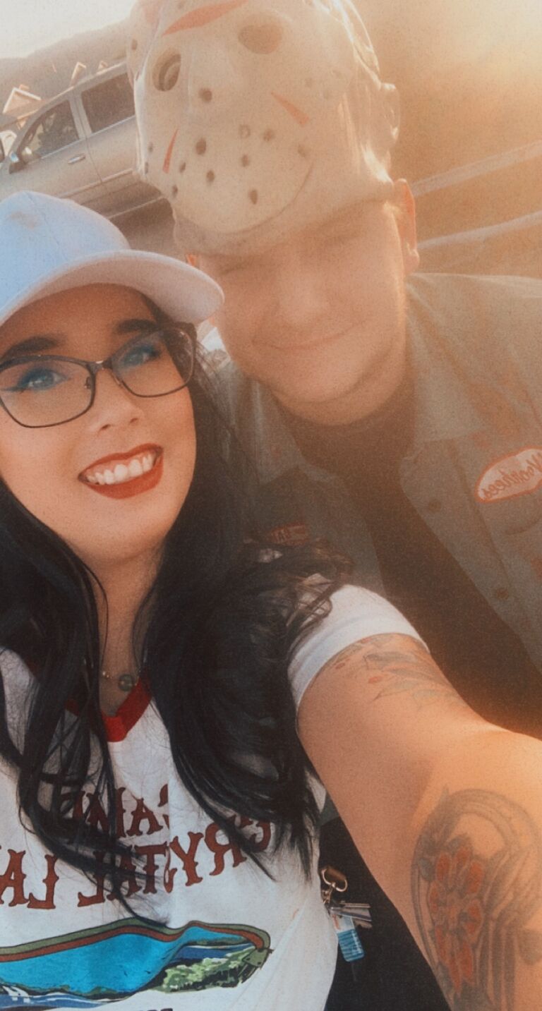 Their 1st Halloween! They dressed as Jason and a Camp Crystal Lake counselor as they participated in Jordyn's trunk or treat for her kiddos at work!