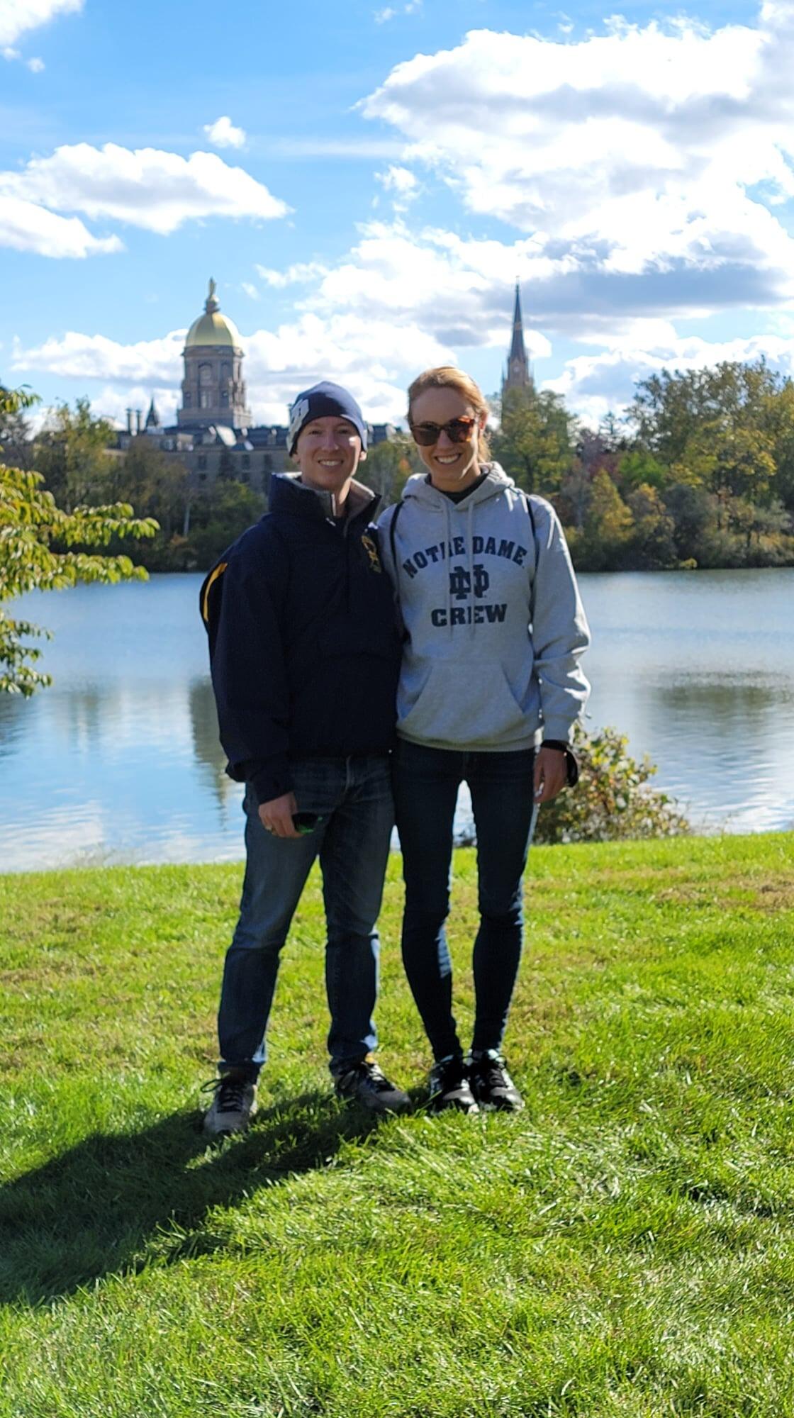 Greg took Mandy to her first Notre Dame football game (they won 😅), gave her a campus tour, and introduced her to his college friends