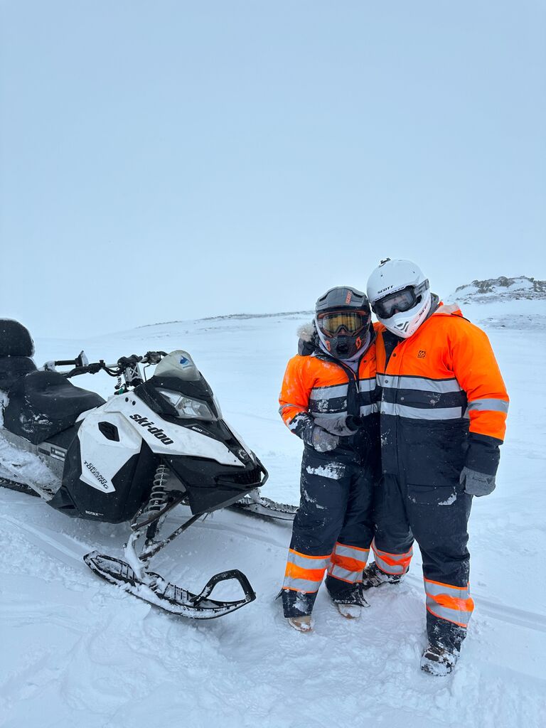 Snowmobiling on Langjökull Glacier, Iceland.