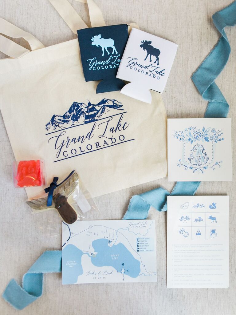 Rustic blue-and-white stationery with moose motif