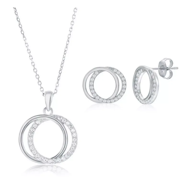 Silver interlocking circle necklace and earrings set from Macy's 