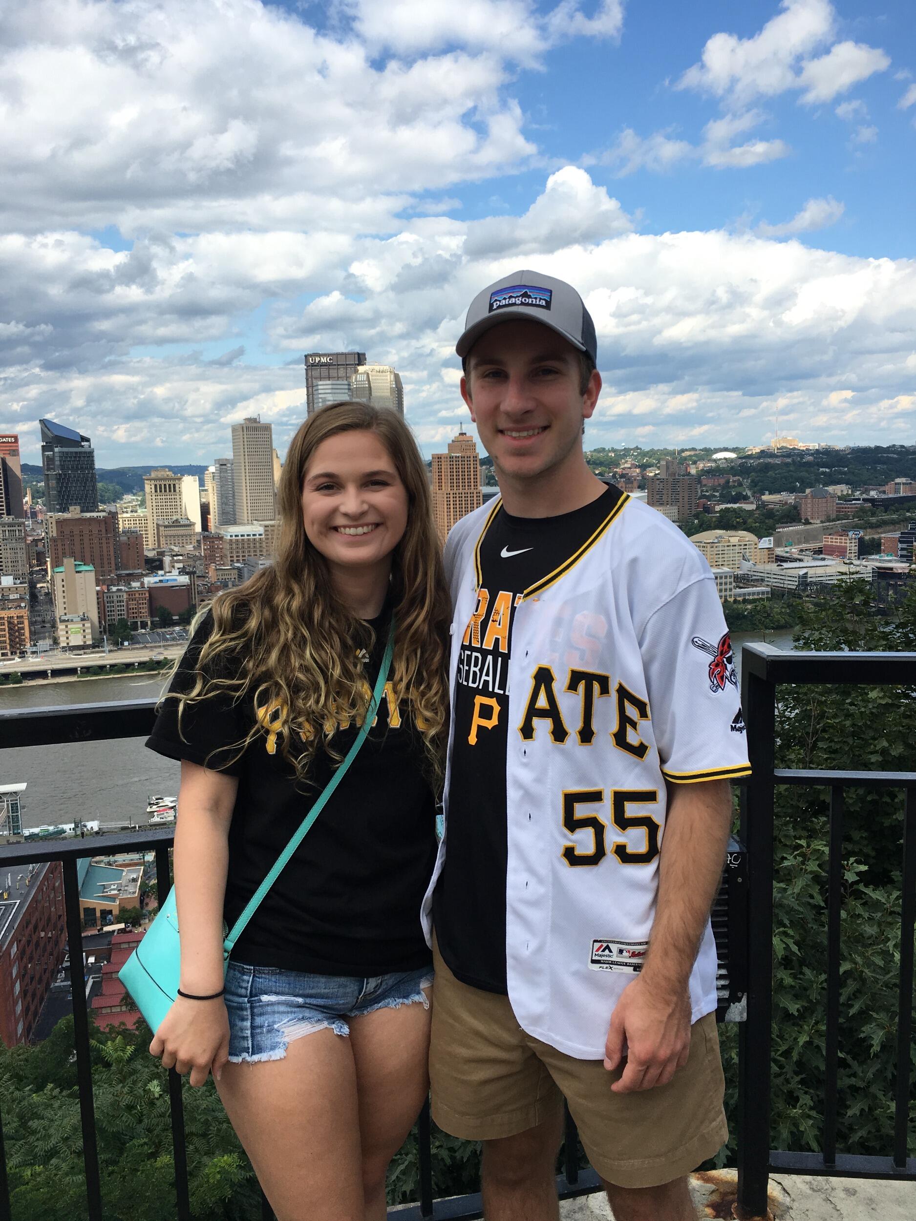 They spent the summer long distance dating but met back in Morgantown in the fall. They took a trip to Pittsburgh to watch a Pirates game. 