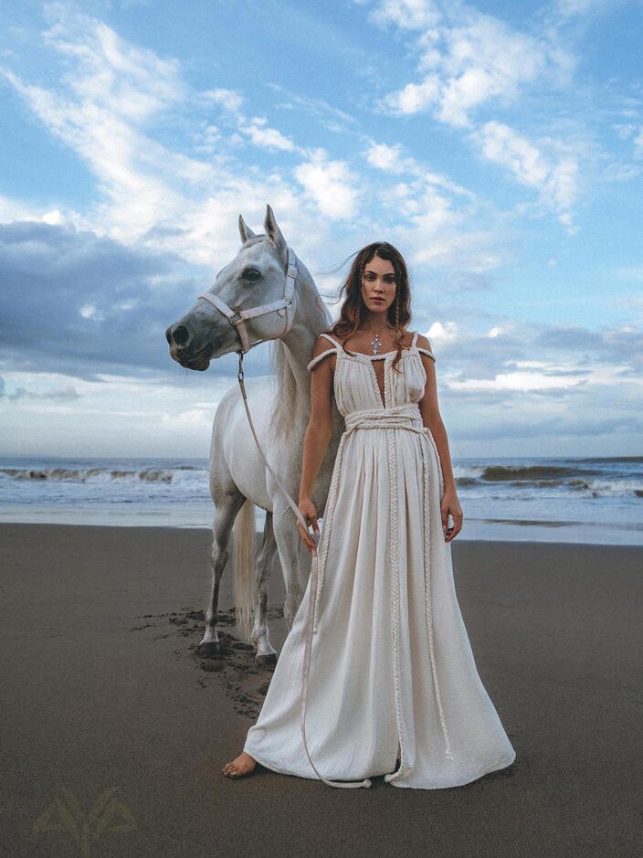 Red Greek Goddess Dress Boho Bridesmaid Dress Belted Grecian Dress