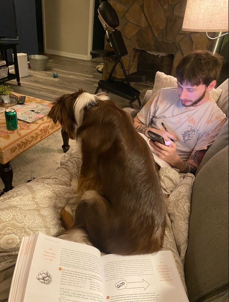 Lydia, Blake, and Delilah doing their Bible study together.  