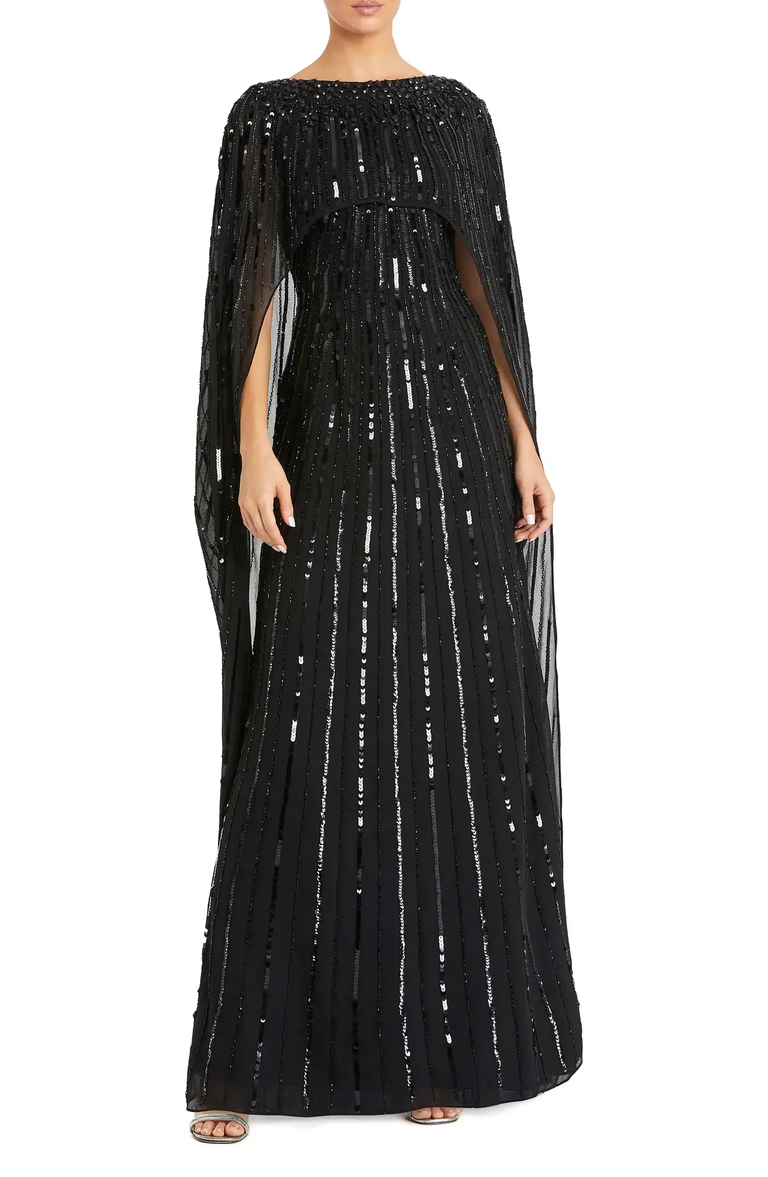 Mac Duggal black embellished cape gown mother of the groom dress from Nordstrom