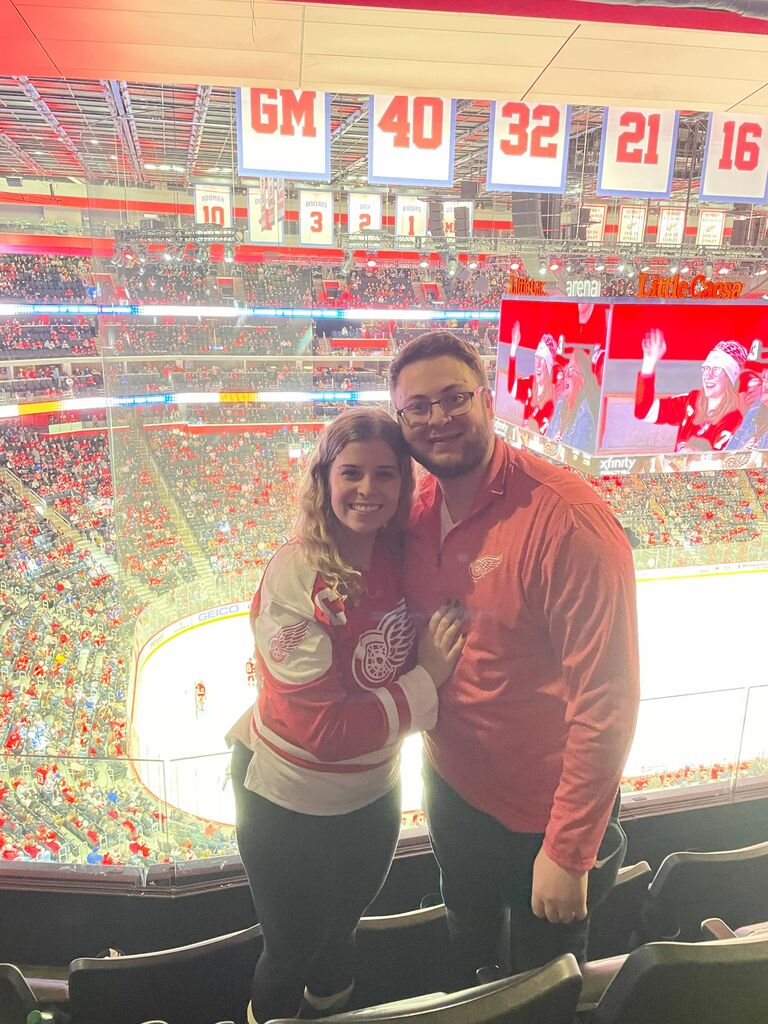 Alexis and Michael's first Red Wings Game. It took almost two years to make their rounds to see all of the Detroit sports, but they did it! 