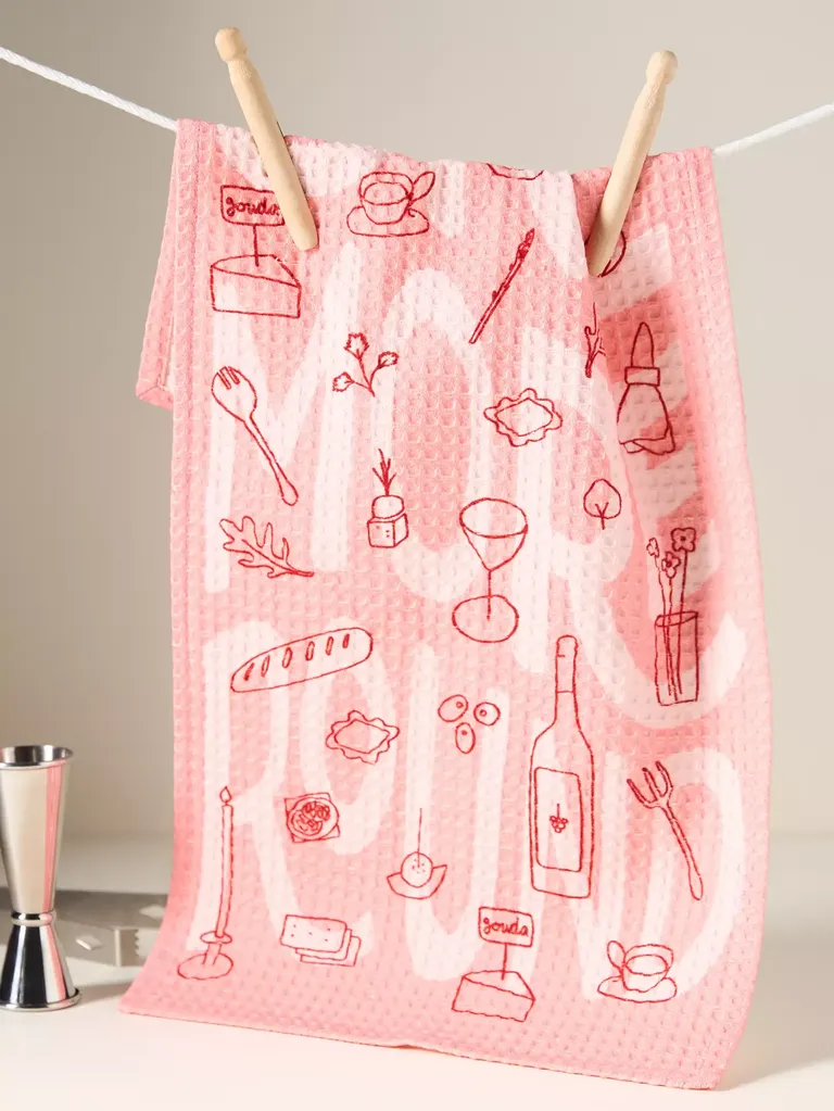 "One more round" dish towel maid of honor gift from Anthropologie