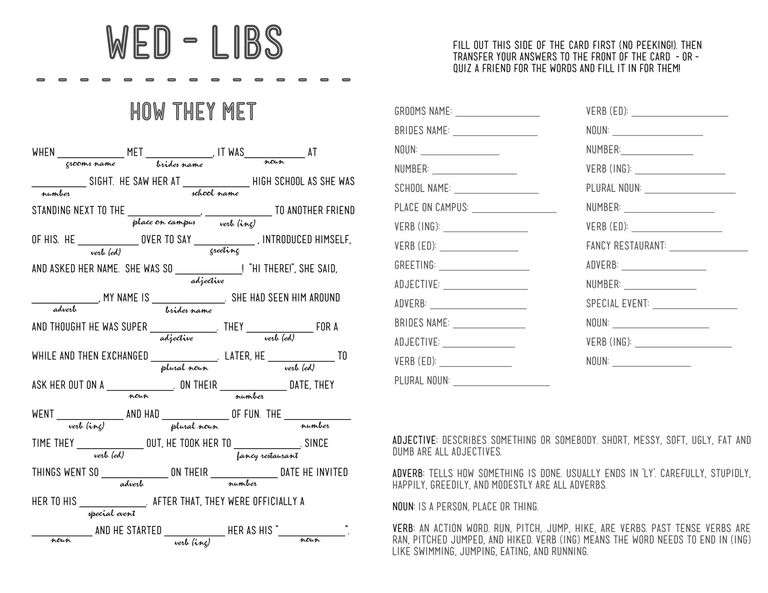 Free Printable Wedding Mad Libs for How We Met