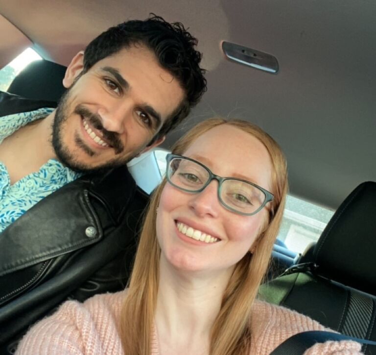 On our way to eat ramen where we had our first date to celebrate our one-year anniversary.