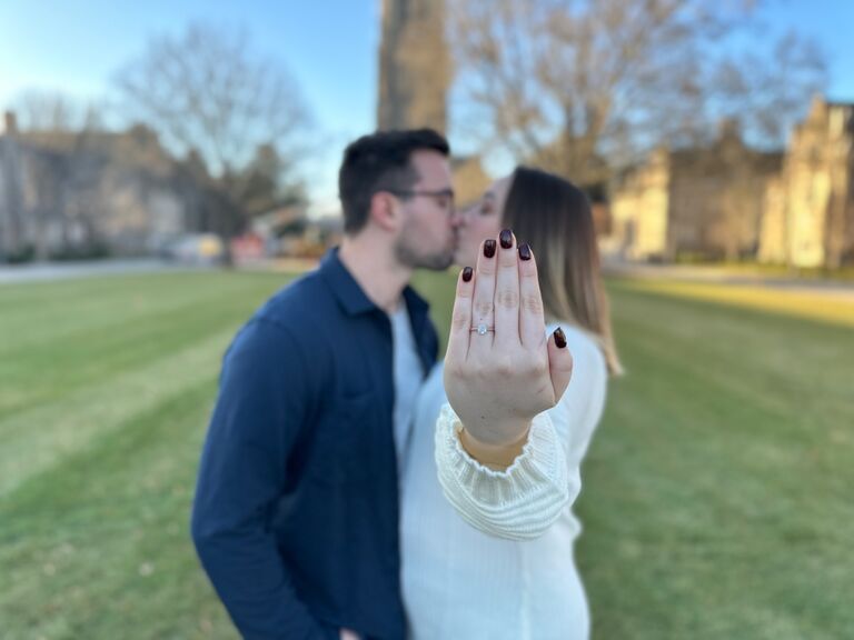 A little over 2 years after they met on campus, Josh proposed to Sam at Duke. In an amazing speech and beautiful location, Josh asked her to marry him and Sam immediately said "yes"! He even quoted Taylor Swift's "Love Story" in the proposal!