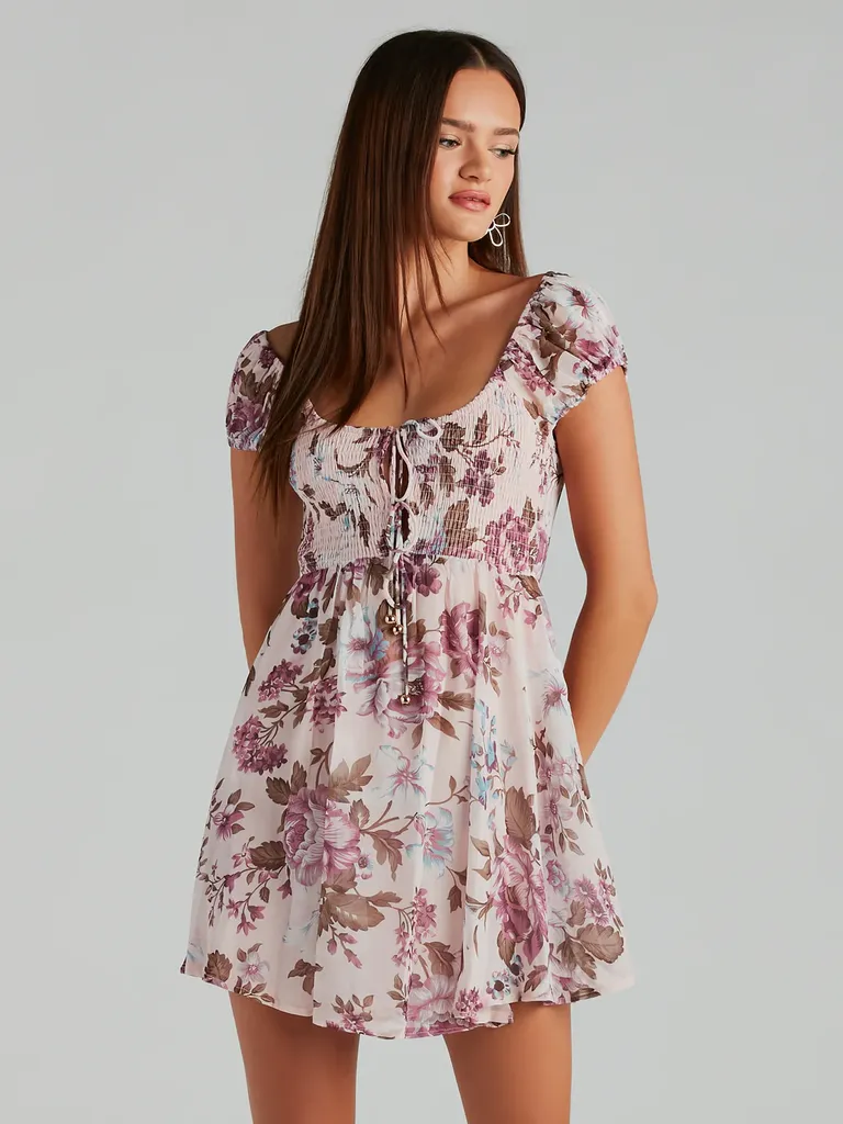 Floral Chiffon Cottagecore Skater Dress for wedding guests and bridesmaids