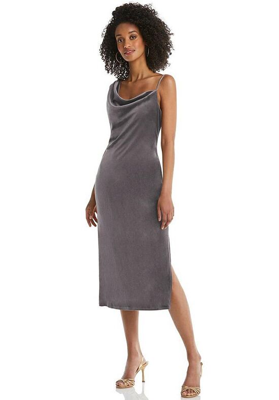 Dessy Group Asymmetrical One-Shoulder Velvet Midi Slip Dress - 8212  Bridesmaid Dress