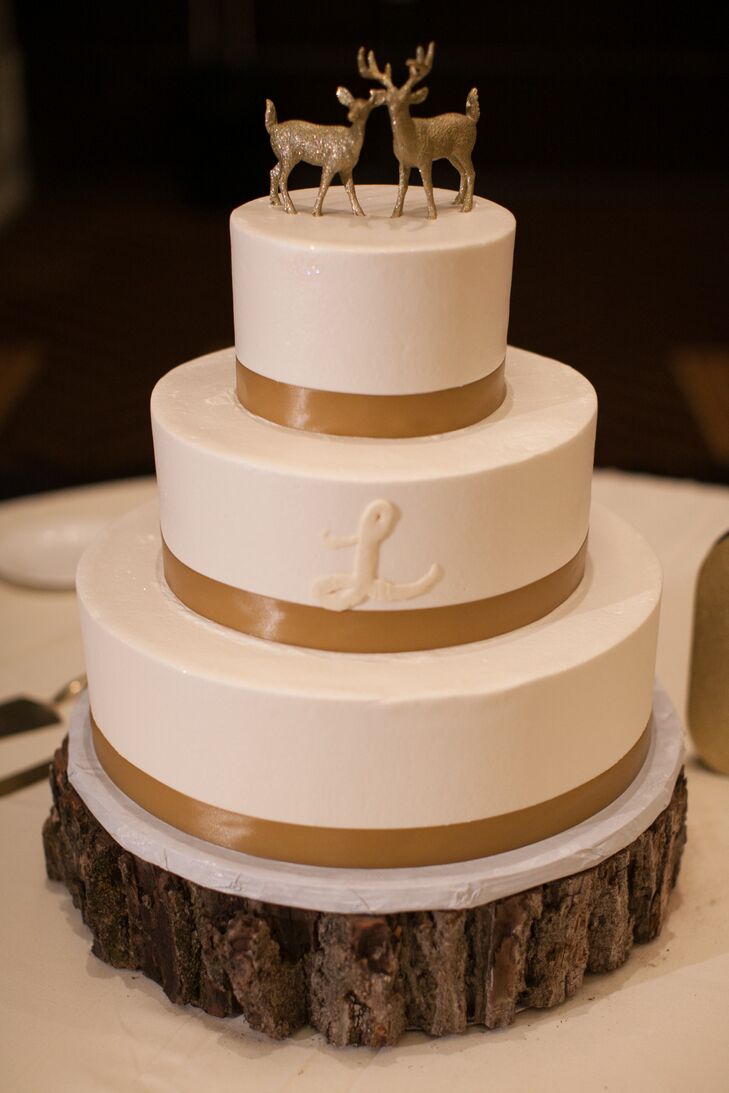 Three Tier White And Gold Fondant Wedding Cake