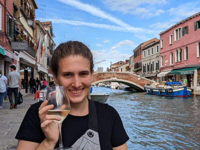 Matt took this photo of me while we were visiting Murano. We were staying in Chioggia. In order to get to Murano we had to take a bus, which halfway through the bus ride went onto a boat and then got off on the next island and kept driving.