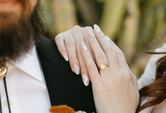 Abstract white design bridal nail inspiration