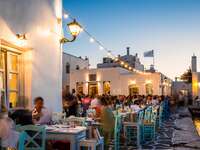 Outdoor restaurant in Paros, Greece