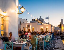 Outdoor restaurant in Paros, Greece