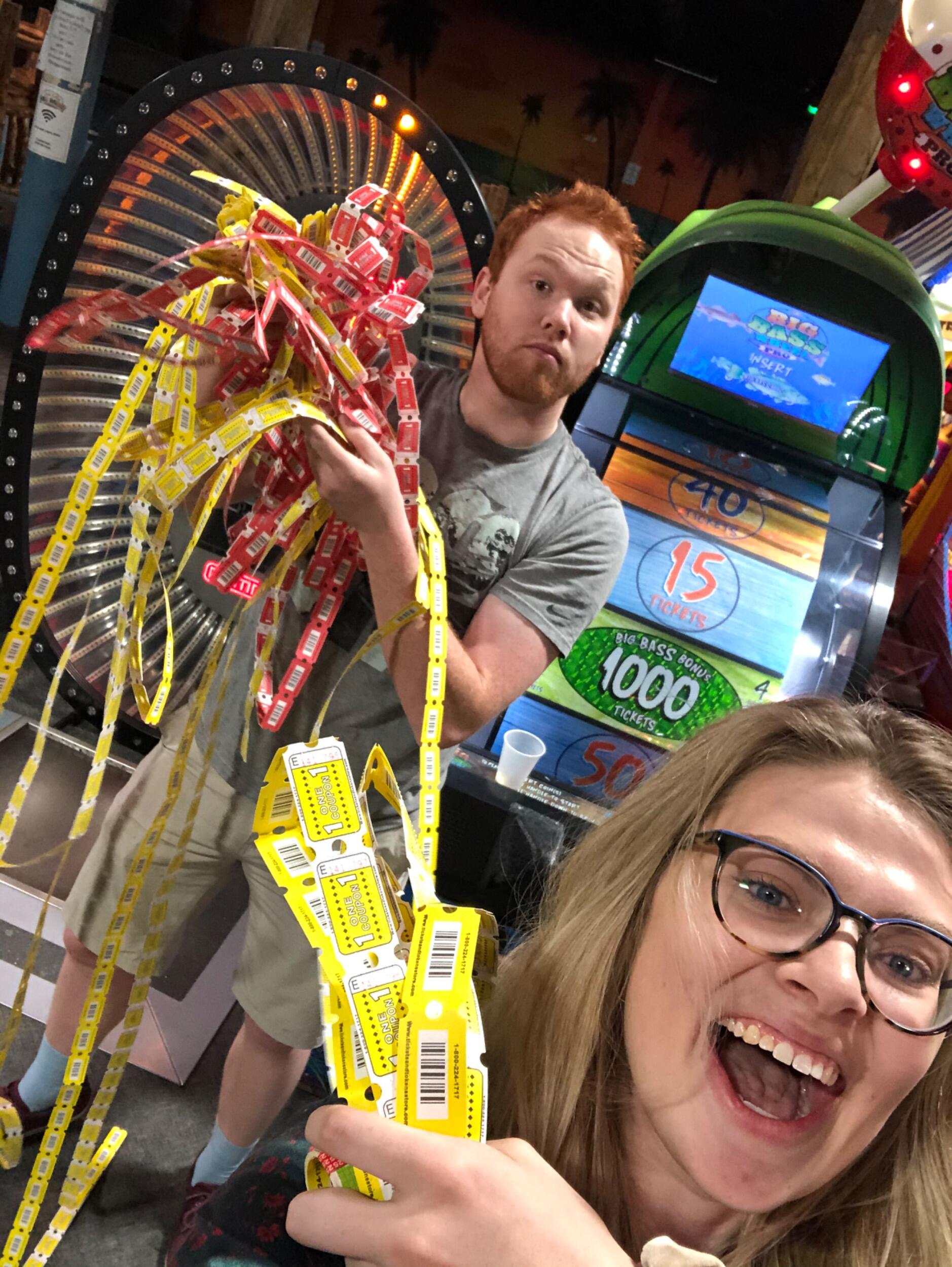 Aaron took Matisse on a date to the fun park. He teased her for wanting to spin the wheel because the odds are so low...and then she won the jackpot! We spent our winnings on a plethora of nostalgic toys.