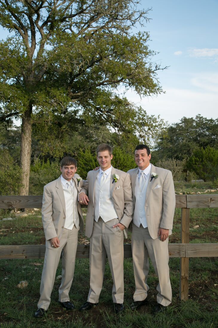 Tan Groomsmen Tuxedos For Casual Texas Hill Country Wedding