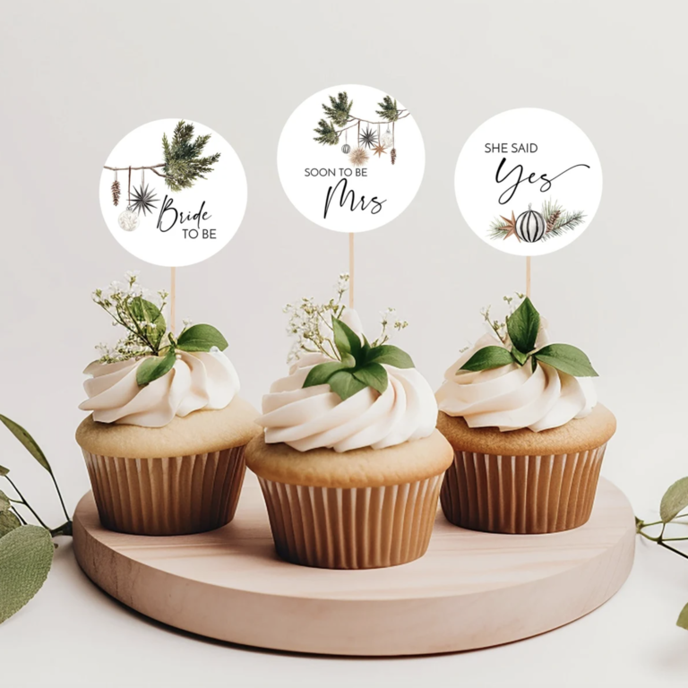 Merry Little Bridal Shower Cupcake Toppers