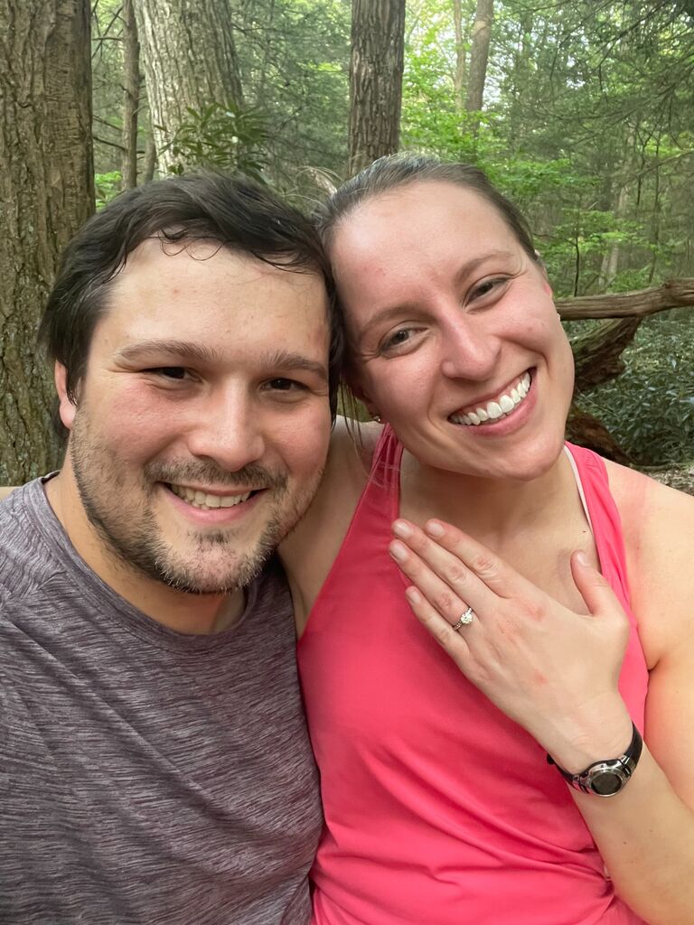 A casual spring evening hike at the WV Botanic Garden (the location of Logan and Steph's first in-person date) turned into a magical, unforgettable evening as Logan got down on one knee and proposed to Steph. Of course, Logan involved Bandit in the process to help make the evening an unforgettable memory! 