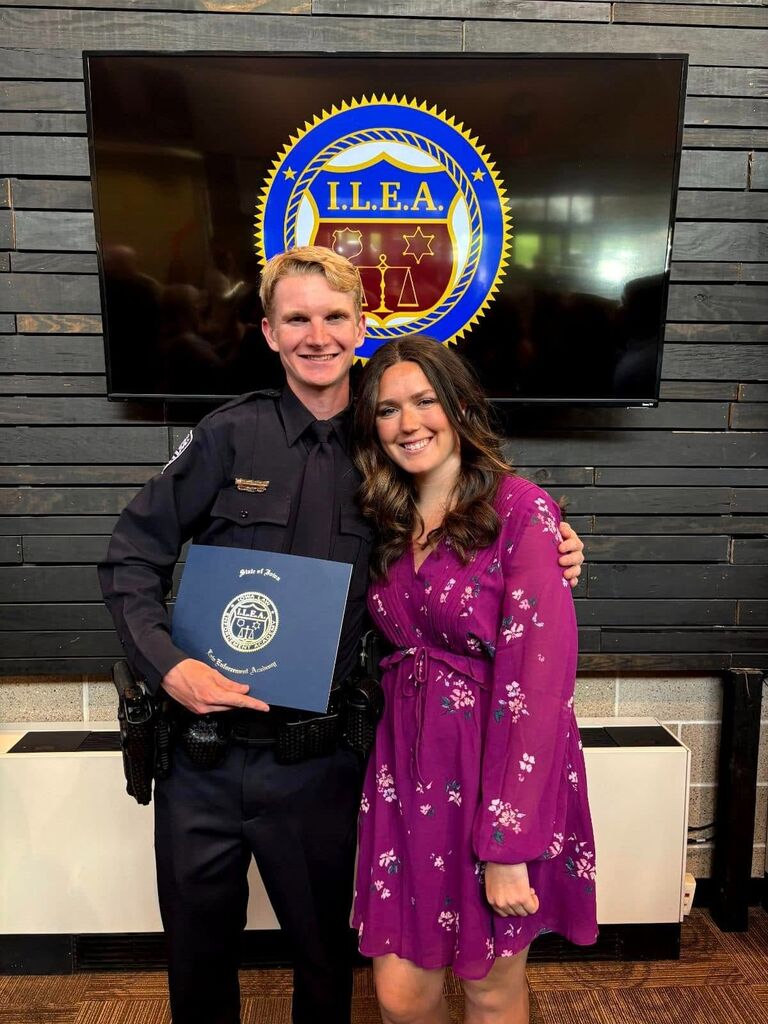 Joe proudly graduated from the Iowa Law Enforcement Academy! It was a challenging journey, and Abbie was his constant source of encouragement and support throughout.