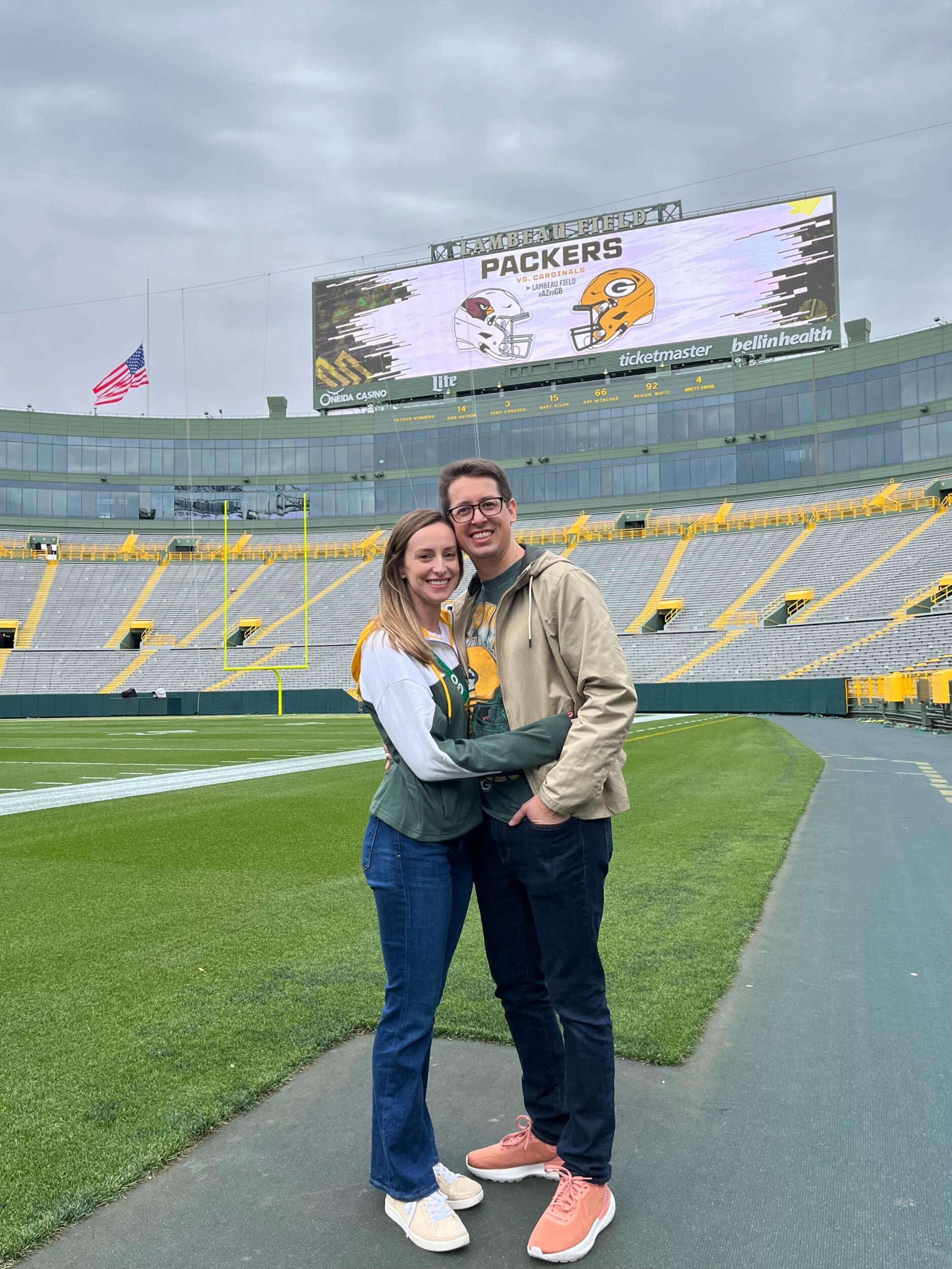 Tyler and Kirsten make a trip to Green Bay, for Kirsten's first Green Bay Packers game, and they take a tour of Lambeau Field the day before the game. Fun fact: Kirsten and Tyler were both raised as Packers fans, since both of them have at least one paternal grandparent from Wisconsin!