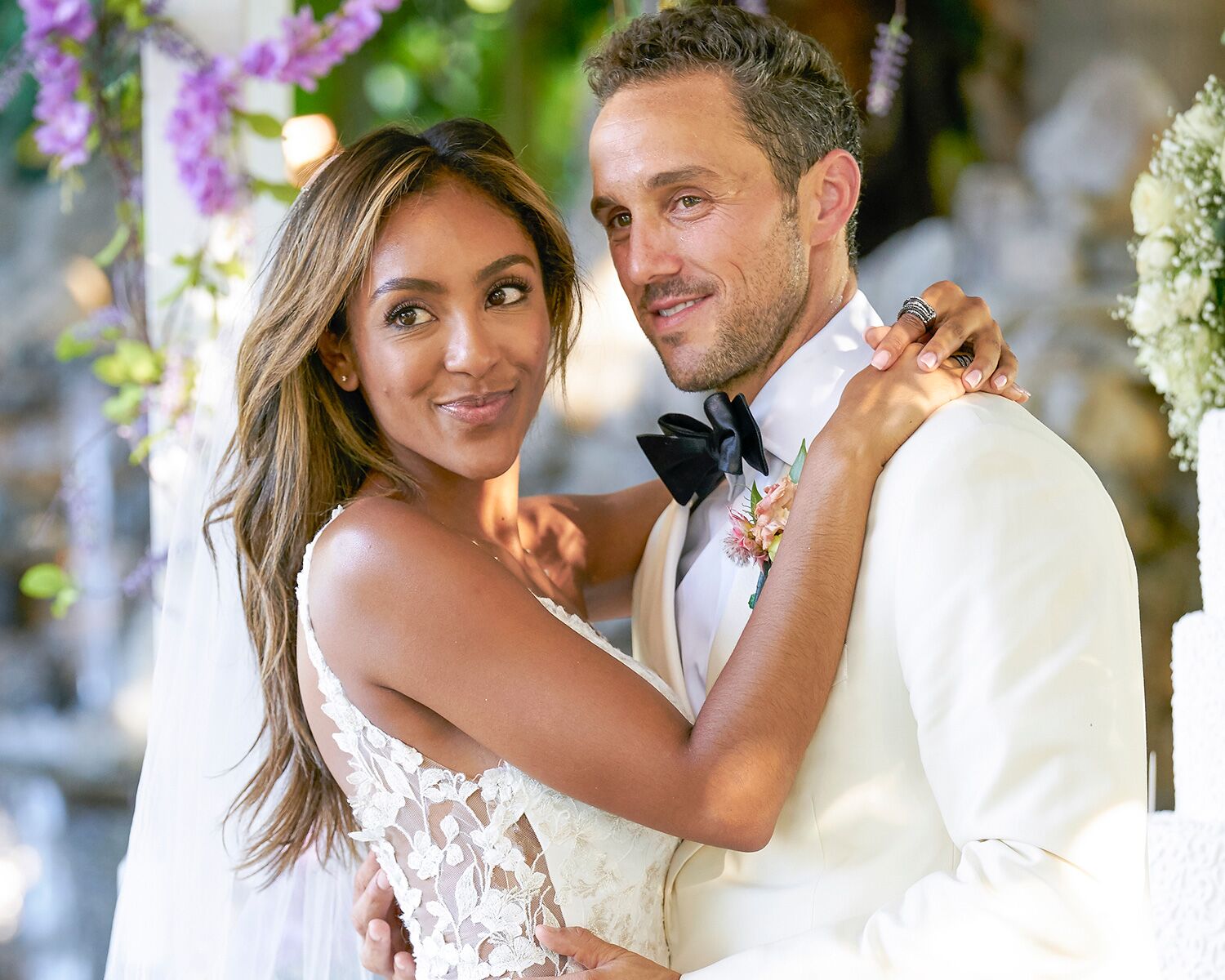 Bachelorette Tayshia Adams and Zac Clark on a one-on-one date involving weddings