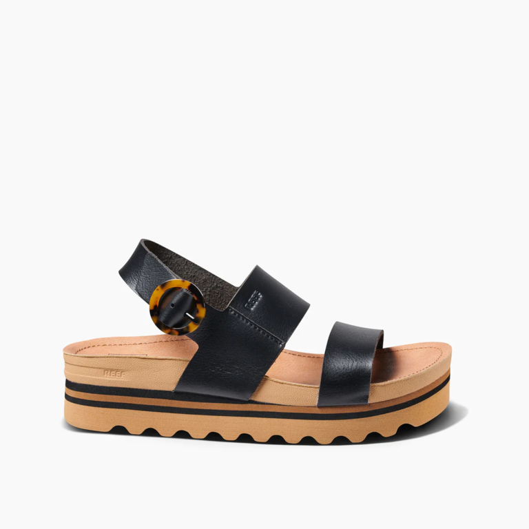 Chunky sandals with black leather strap and tortoiseshell buckle