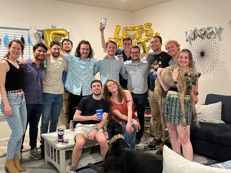 For Josh's 25th Birthday, Sam planned an amazing birthday party at her house complete with all the people we love at Duke! In addition, she surprised Josh by inviting his best friends from his childhood in New Jersey to come down and celebrate. She planned the whole thing herself without him knowing. This surprise meant the world to Josh and definitely indicated to Josh that Sam may be the one. 
After this party, Sam and Josh both got COVID. Having COVID together, they unofficially moved in together, officially making the decision to move in together later that month. 