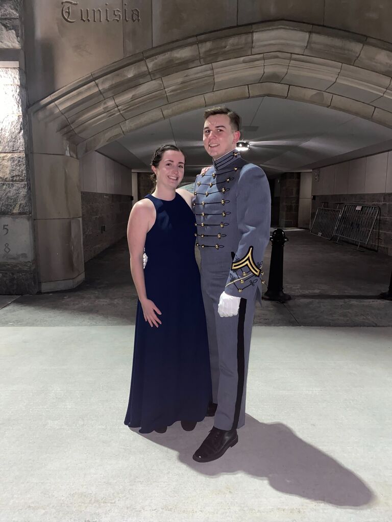 Ah, now we're on track! Sophomore year was when things really started to click. Meghan returned to in-person classes at Mount Holyoke, while Sebastien found his groove as a Yearling at West Point. The highlight of our sophomore year? Attending West Point's Yearling Winter Weekend, our very first banquet together! 🎉📚