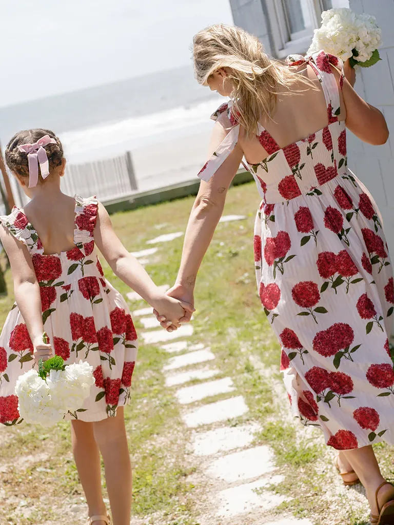 Pink striped hydrangeas mommy and me dresses from Pink Chicken
