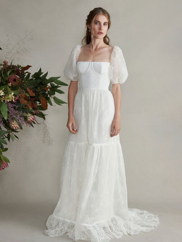 Markarian puff sleeve wedding dress with tiered skirt
