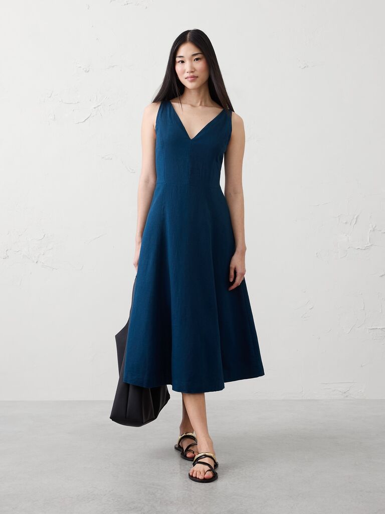 Banana Republic blue midi petite wedding guest dress for over 50s