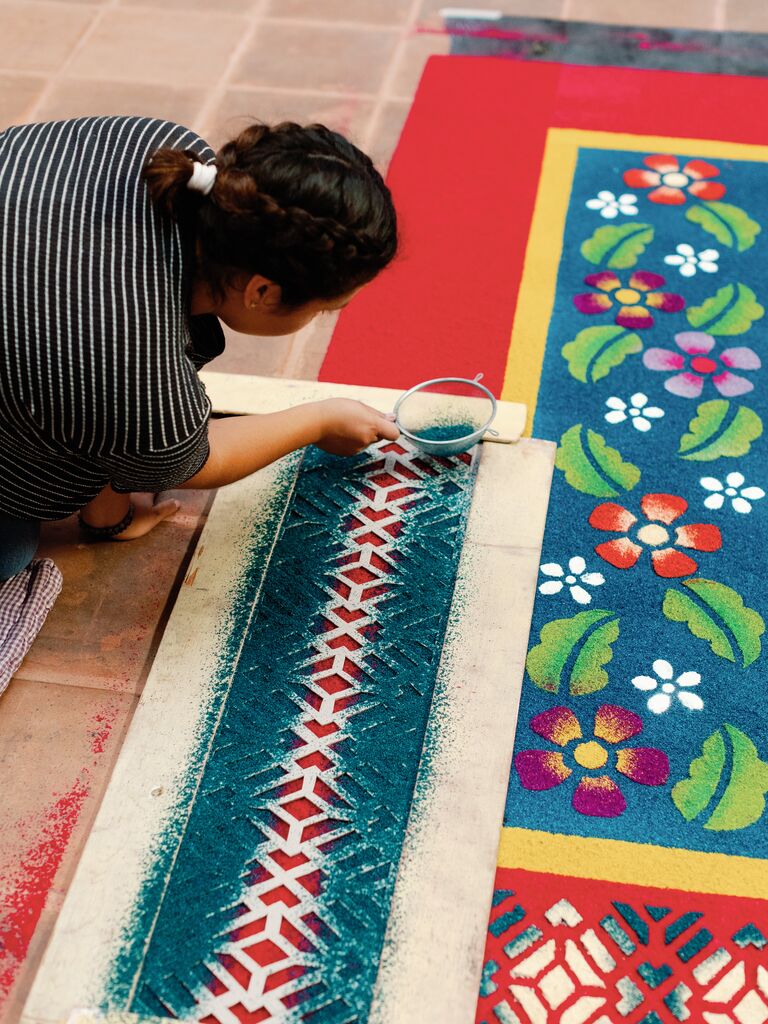 Traditional sawdust carpet in Antigua, Guatemala