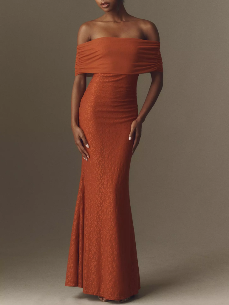 BHLDN lace floral off-the-shoulder gown