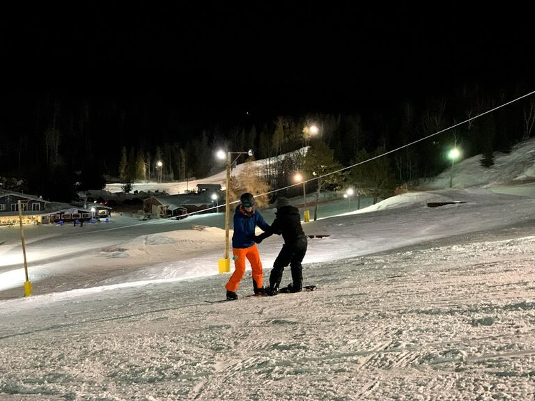 One of Jenna and Zach's first dates was, Zach teaching Jenna to snowboard at Mont Du Lac. 