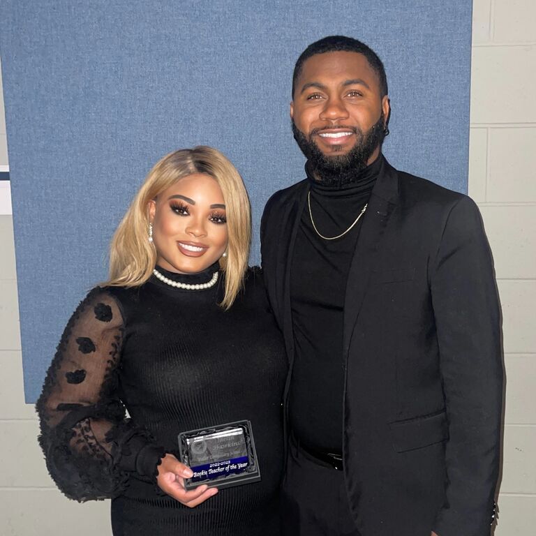 Jaelin was voted Rookie Teacher of the year for her school, and this picture was taken at the awards ceremony. Jaelin is currently a 3rd grade math teacher. Patrick has also been Rookie Teacher of the Year twice (2021 and 2023). 