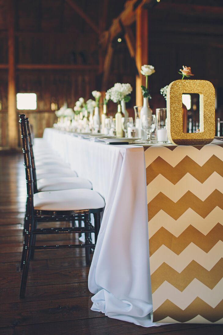 Gold And White Chevron Table Runners