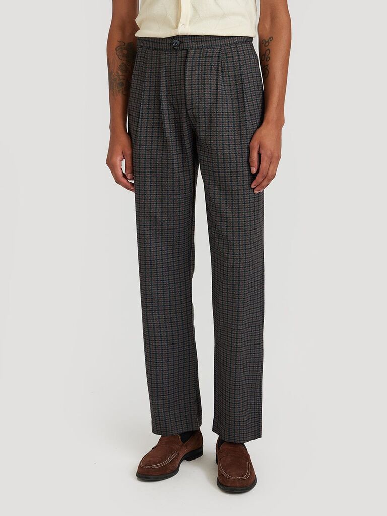 Mini Check Pleated Tailored Trousers