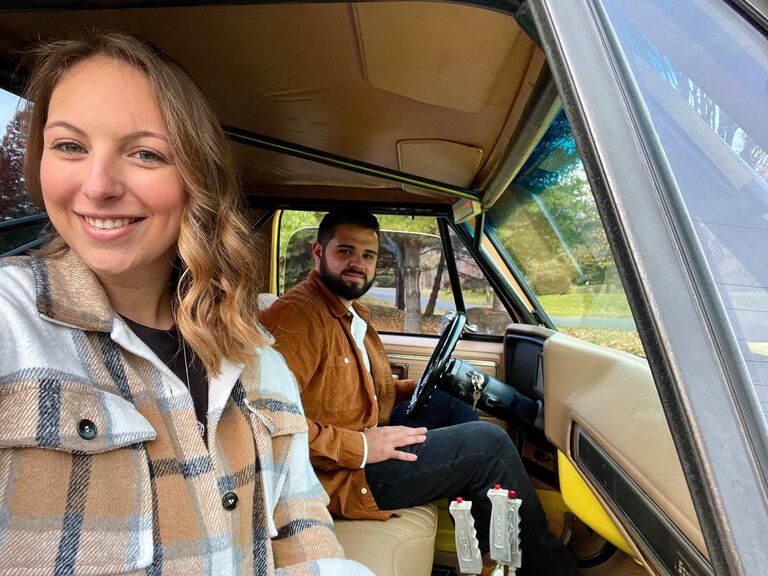 Out and about in the yellow truck, celebrating their new engagement & checking off their wedding list tasks. 