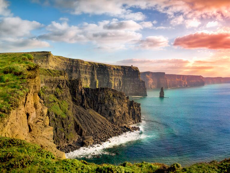 The romantic Cliffs of Moher at sunset
