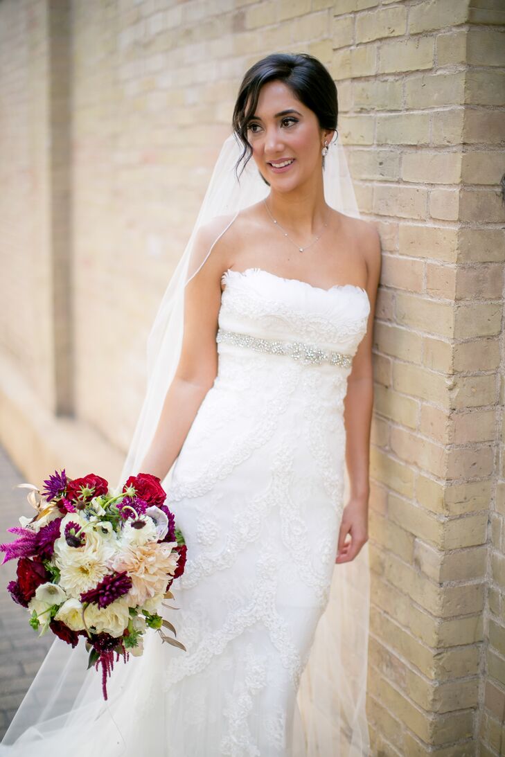 Pronovias Wedding Dress With Feathered Bodice In Austin Texas