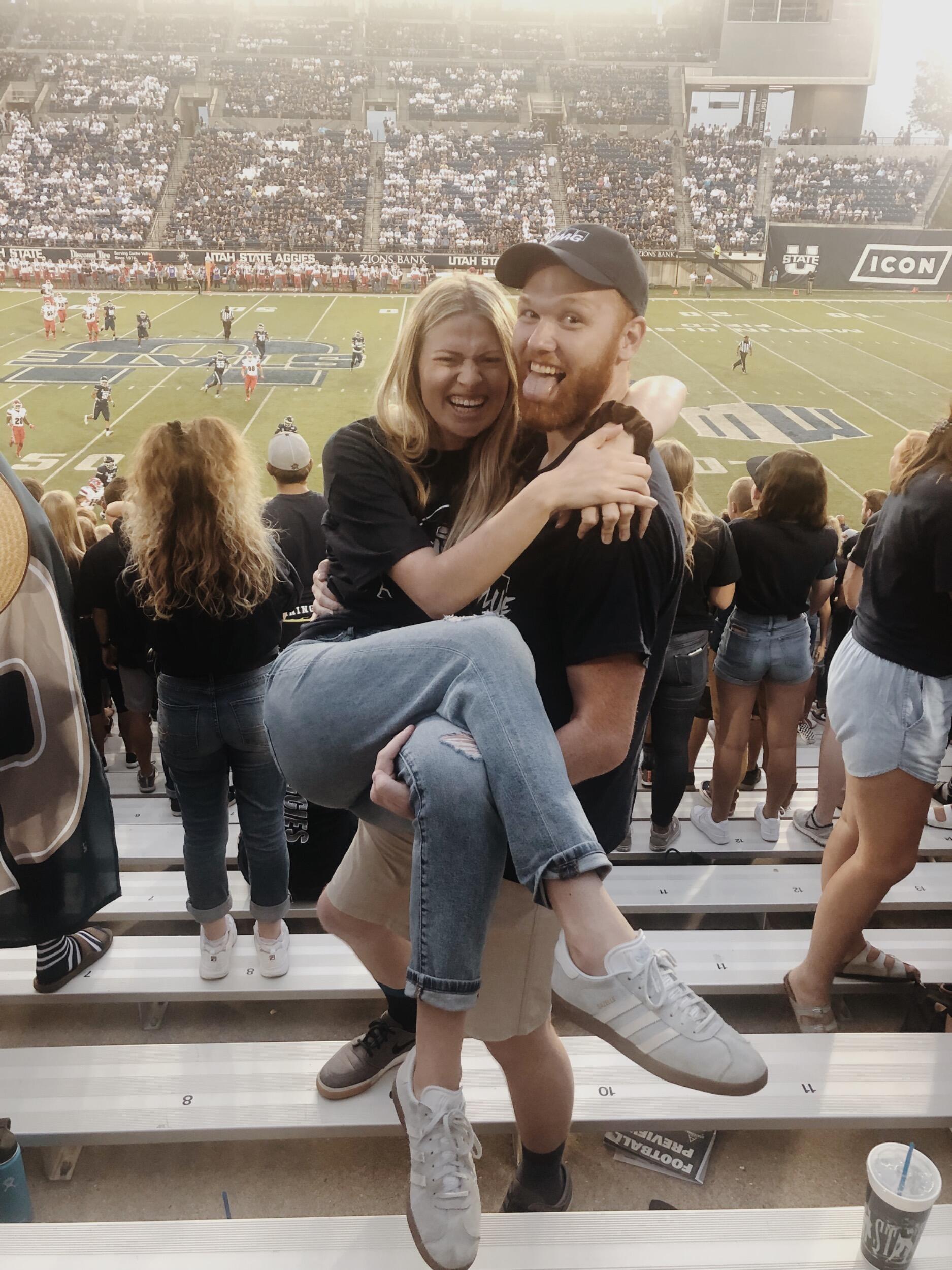 More football.  At this point Matisse was having bad pain from an ovarian cyst.  She basically leaned on Aaron this entire game.