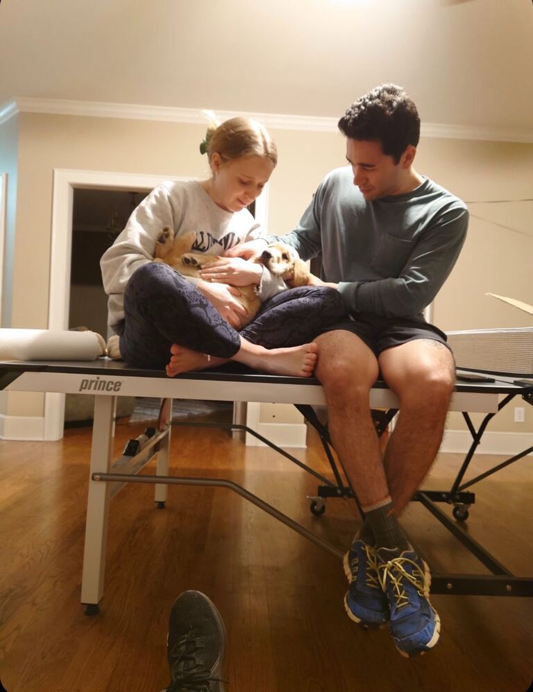 Meeting Ellie and Alex's new puppy Memphis! We are big fans. 