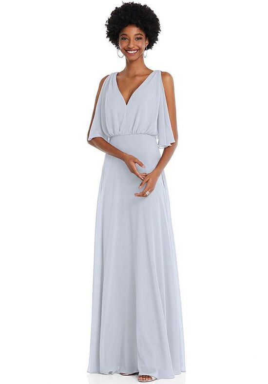 Faux Wrap Split Sleeve Maxi Bridesmaid Dress With Cascade Skirt In