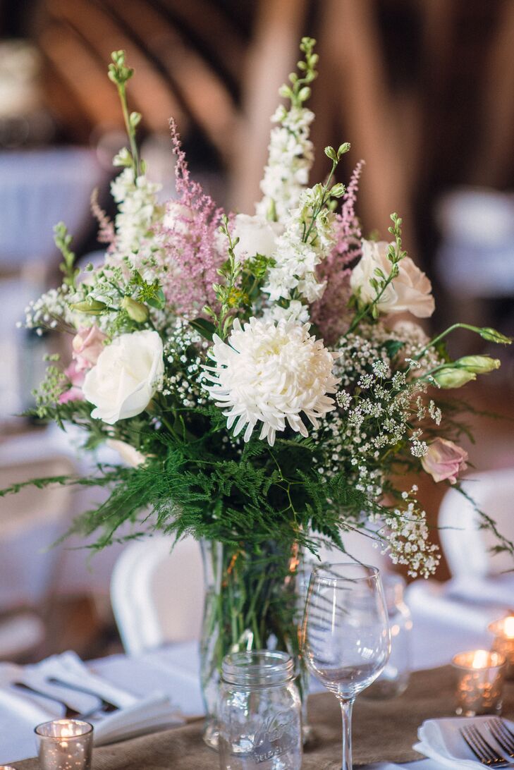 Purple and White Centerpiece with Mums