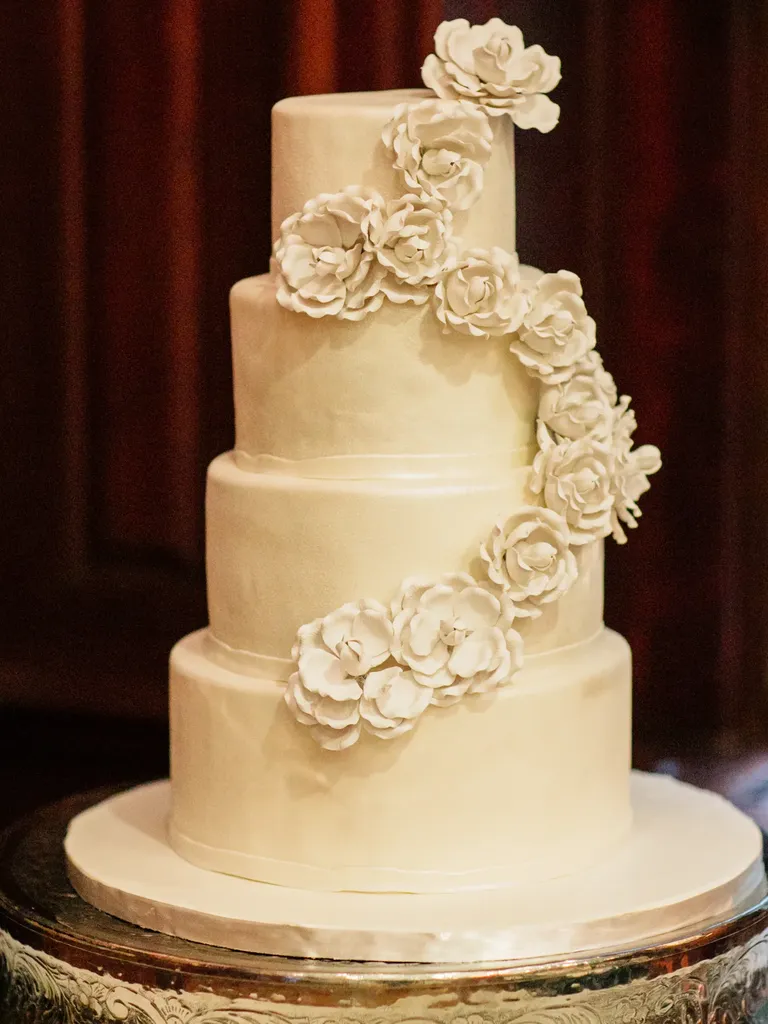Ivory sugar flowers dark academia wedding cake