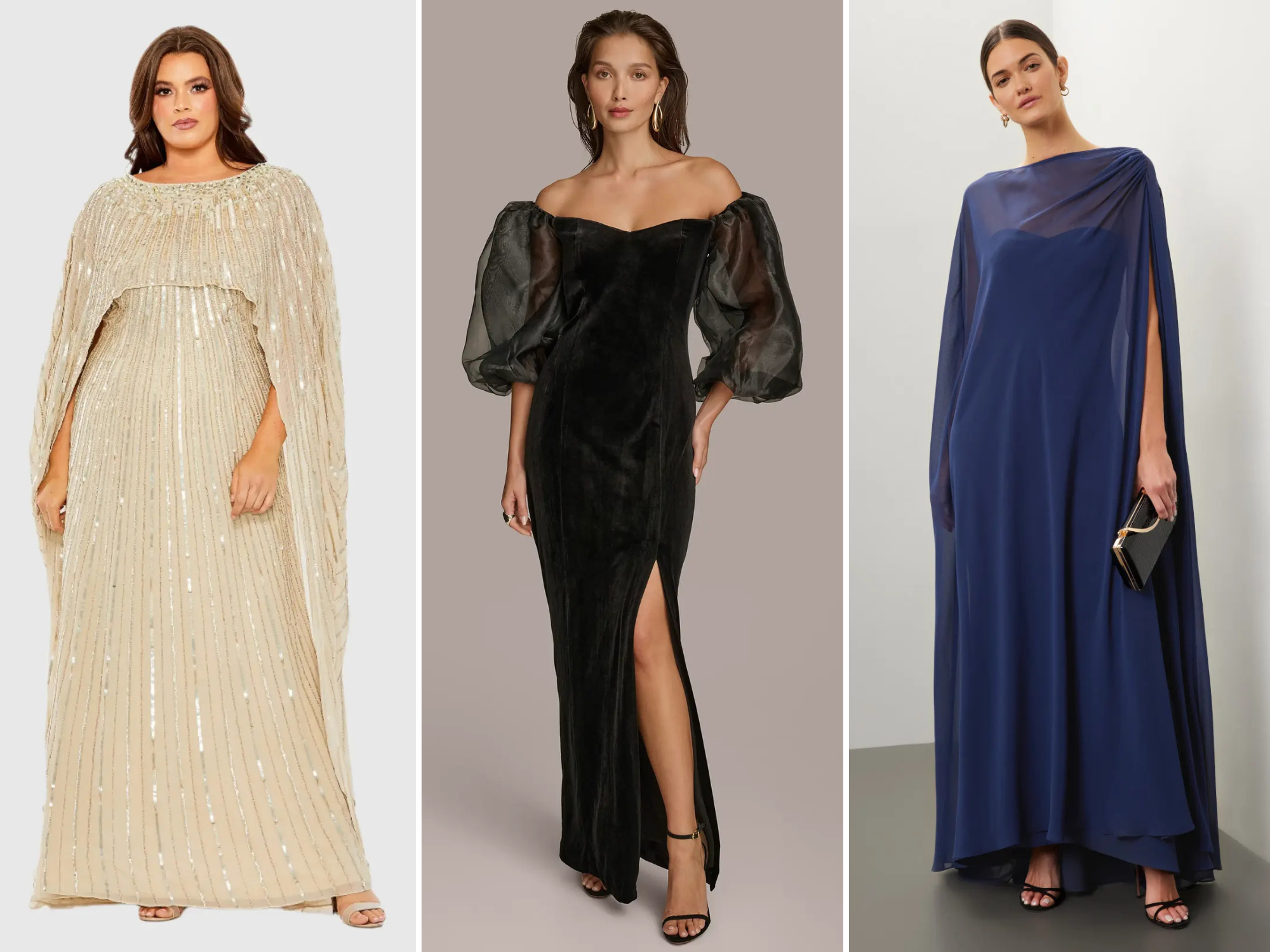 Collage of three winter mother of the groom dresses